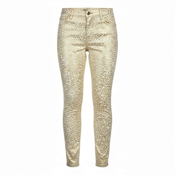 Forever 21 Pants - Forever 21 Women’s Skinny Ankle Pants With Gold Cheetah Print Size 26 | Y2K